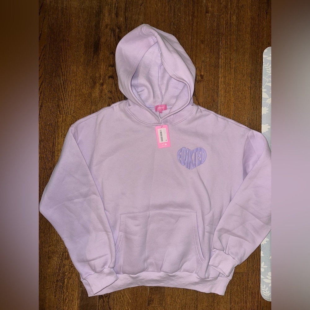 Edikted Lavender Heart Graphic Bubble Letter Front Back Pullover Hoodie - NWT MD